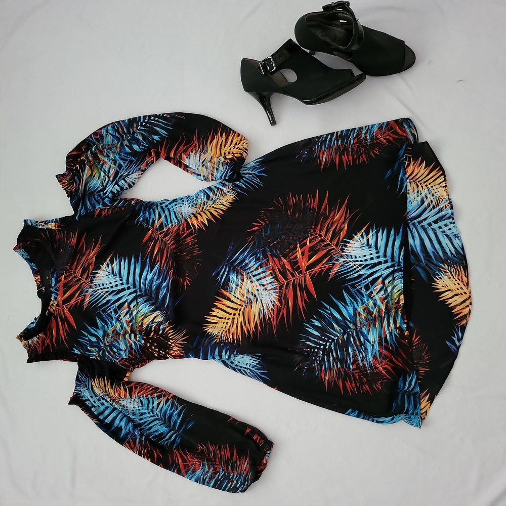 Worthington Palm Leaves Dress, Reveal Shoulders, Size 14